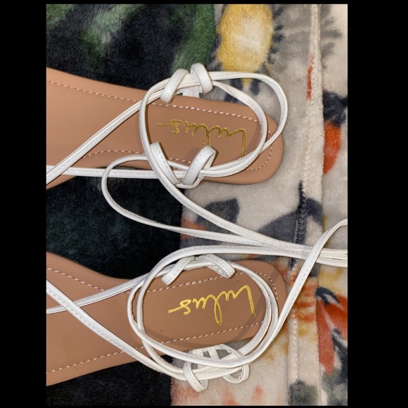 Never worn. Lulus white lace-up flat sandals. - Picture 5 of 8